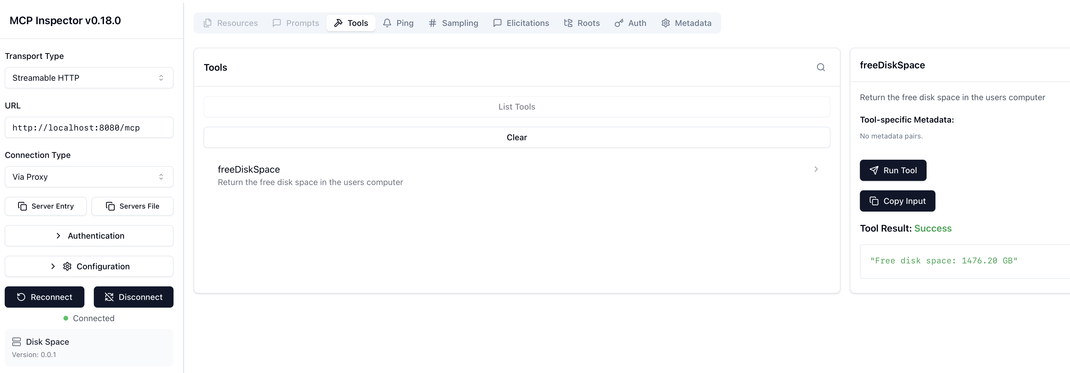 mcp diskspace http