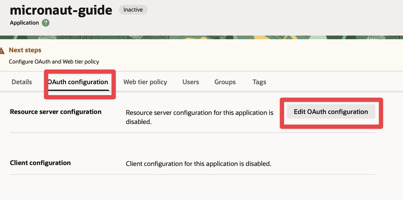 oci edit oauth configuration