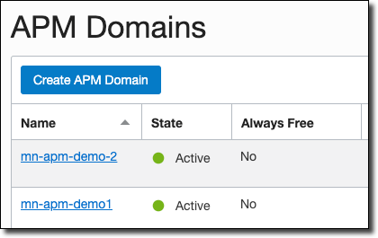Create APM Domain